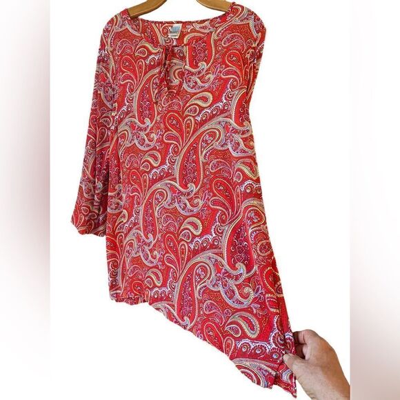 Baja Blue Sz M Orange Paisley Flowy Flared Sleeves Summer Beach Swim Cover - Picture 4 of 6
